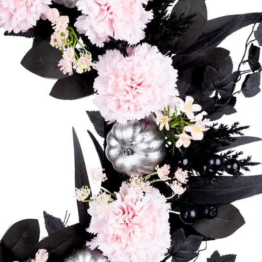 26" Pretty Morbid Pink Carnation Halloween Wreath